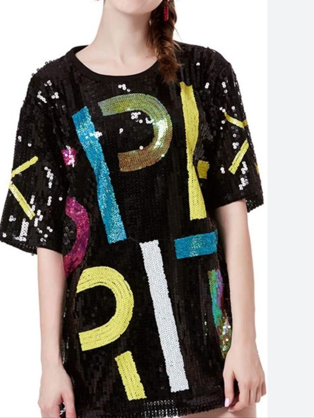 Sequin Graphic Short Sleeve Jersey - Black Multicolor